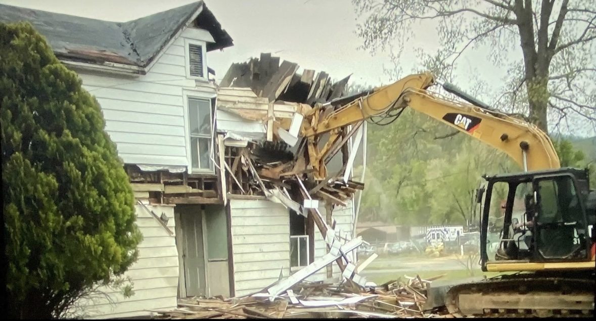 Old farmhouse mid-demolition